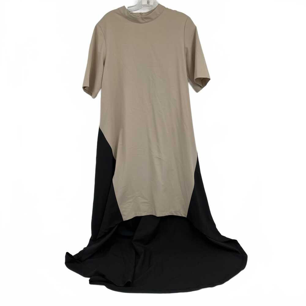 Aakasha Beige Black Maxi Dress Hi-Low Hem | Womens L